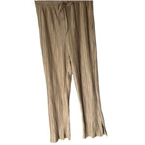 Top Shop Women's Beige Crinkle Trousers Wide Leg Size 8 Formal Pants Old Money